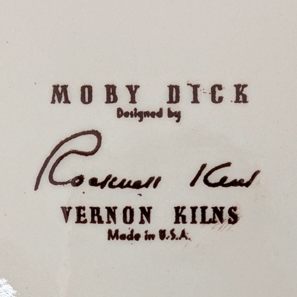 Vintage Vernon Kilns Rockwell Kent Brown Transferware Moby Dick Plate 10.5" - Picture 7 of 9
